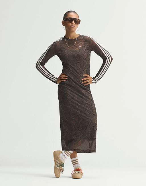 adidas maxi dress ORIGINALS + Y-3 Recycled mesh-trimmed stretch-jersey fit design hugs your body adidas Women's SNAKE PRINT MAXI