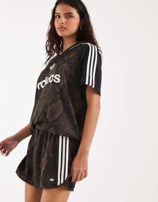 Adidas Originals Snake Print Satin Shorts In Brown