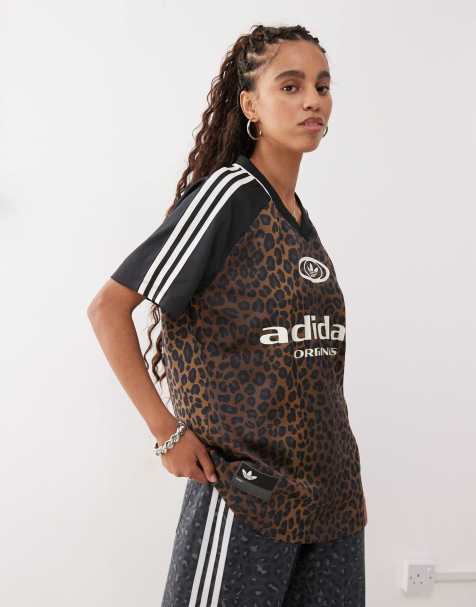 adidas Originals soccer jersey in black and leopard print - view 1