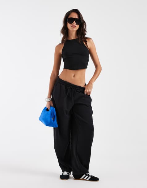adidas Originals soft touch barrel leg pants in black - view 1