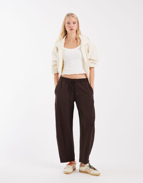 adidas Originals soft touch barrel leg trousers in brown - view 1