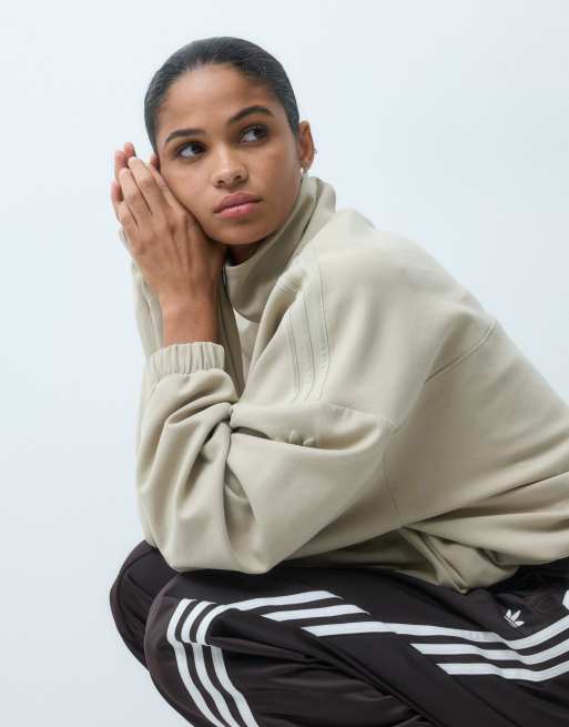 adidas Originals soft touch zip up funnel jacket in light khaki, 3 of 4