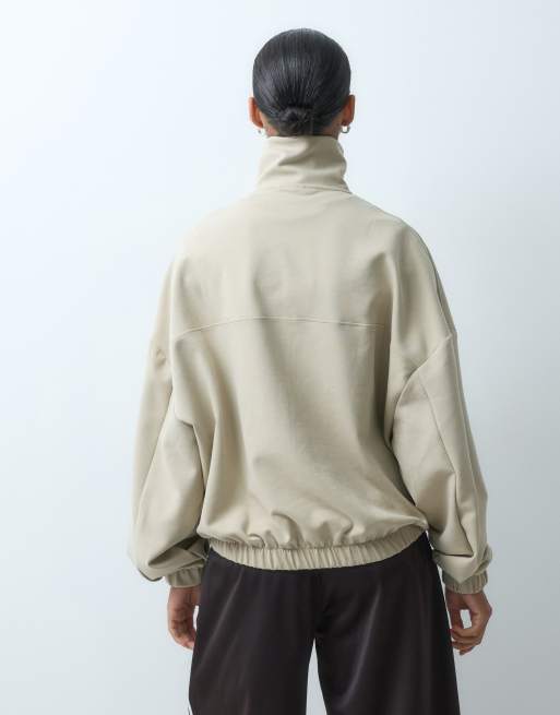 adidas Originals soft touch zip up funnel jacket in light khaki, 4 of 4