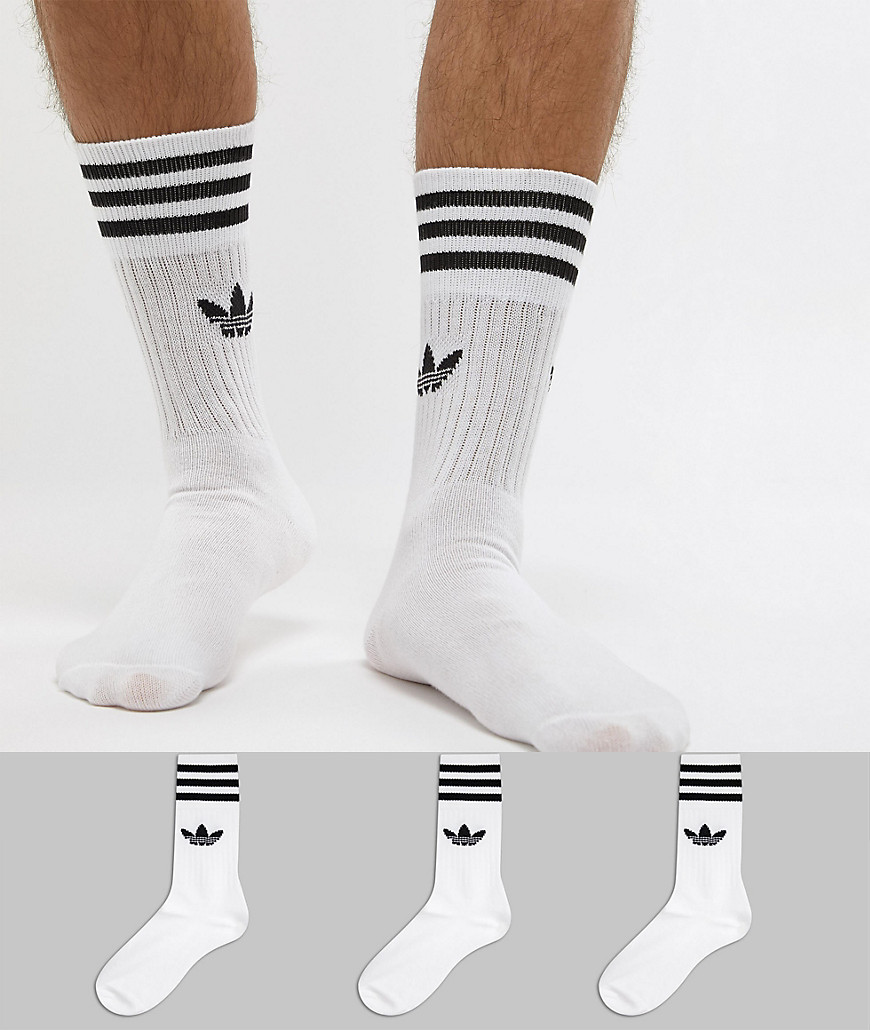 Adidas Originals solid crew 3 pack socks in white s21489