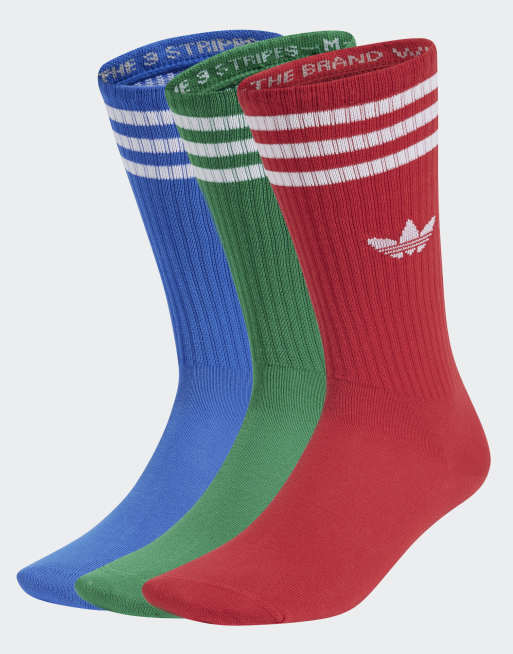 adidas Originals – Solid – Zestaw 3 par skarpetek w kolorach niebieskim, czerwonym i zielonym