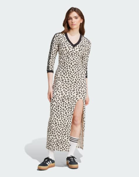 adidas Originals - Sort maxikjole med leopardprint og 3 striber - view 1