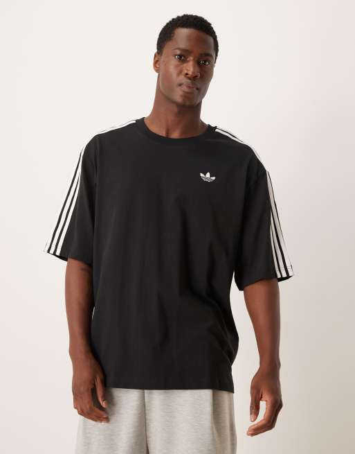 adidas Originals - Sort oversized T-shirt med tre striber