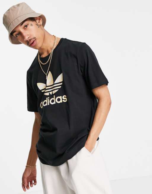 adidas Originals - Sort t-shirt med trekløverlogo i camouflage-mønster