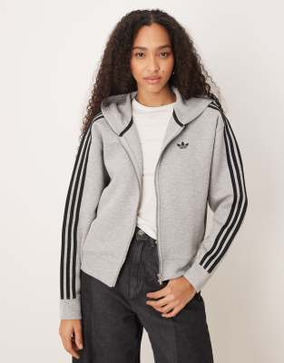 adidas Originals spacer zip through hoodie in grey