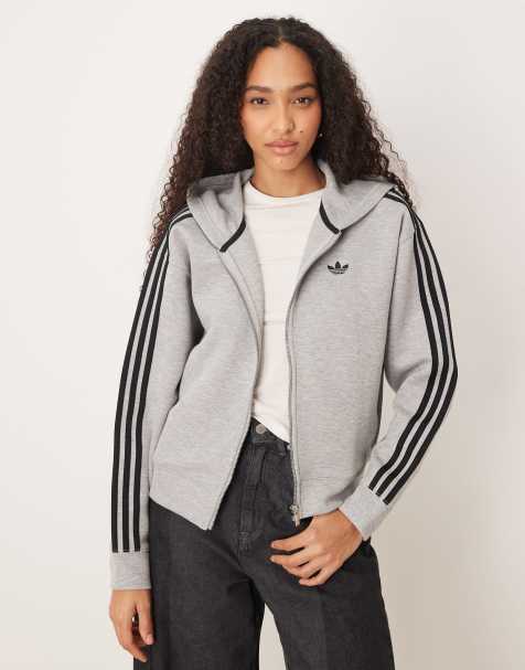 adidas Originals spacer zip through hoodie in grey - view 1