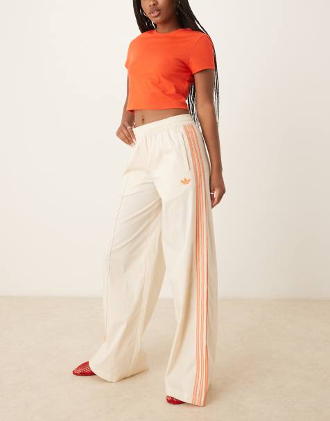 adidas Originals crochet 3 stripe track pants in off white