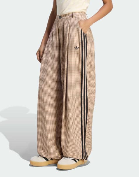adidas Originals spodnie w kratę, luźny fason, crystal linen / aurora coffee - view 1