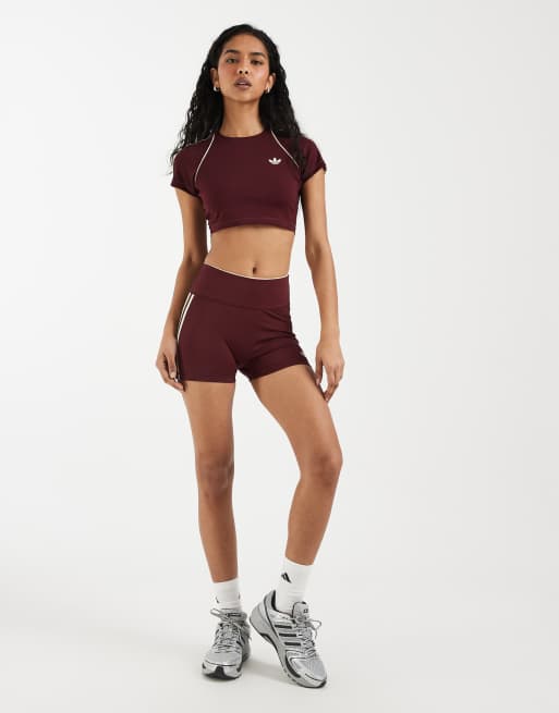 adidas Originals Sport cropped T-Shirt in Burgunderrot und Cremeweiß, 2 von 5