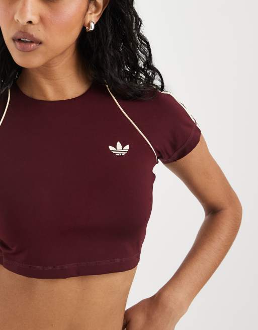 adidas Originals Sport cropped T-Shirt in Burgunderrot und Cremeweiß, 5 von 5