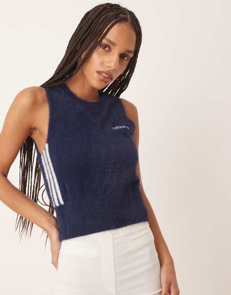 adidas Originals Sport fluffy vest in navy
