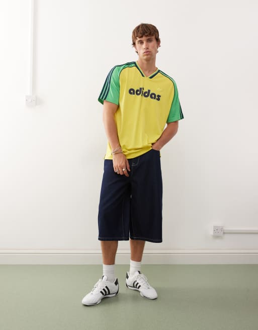 adidas Originals Sport jersey top in yellow and green