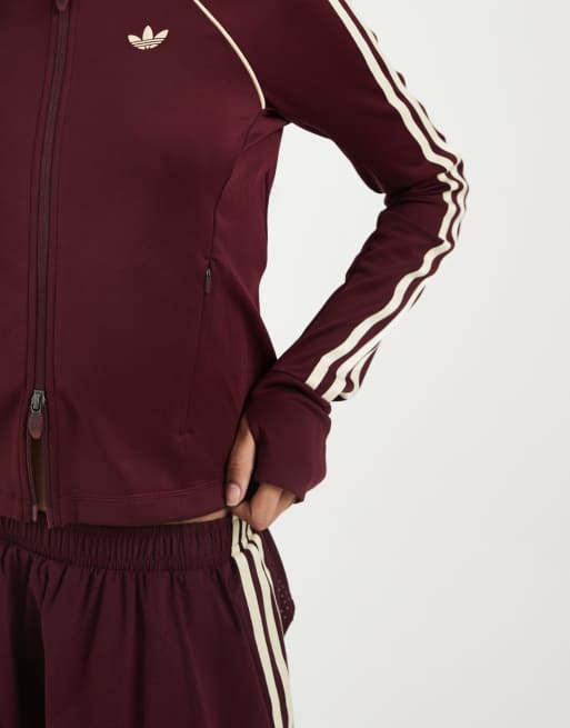 adidas Originals Sport-Oberteil mit Reißverschluss in Burgunderrot und Cremeweiß, 5 von 5