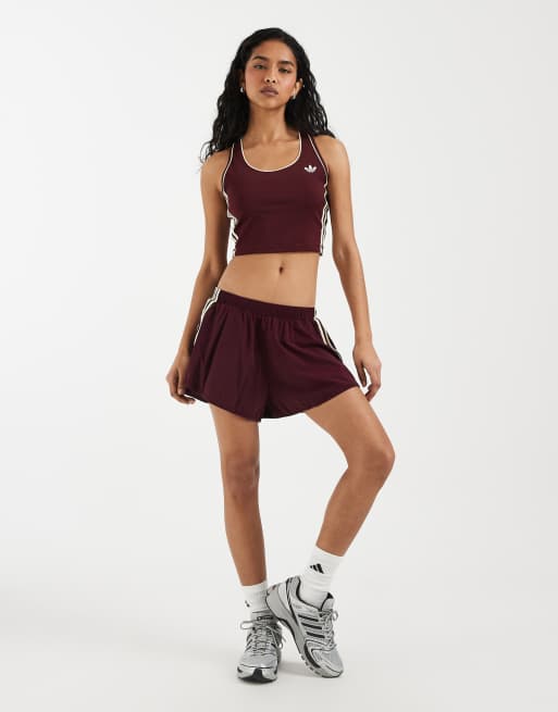 adidas Originals Sport-Top mit quadratischem Ausschnitt in Burgunderrot und Cremeweiß, 3 von 4