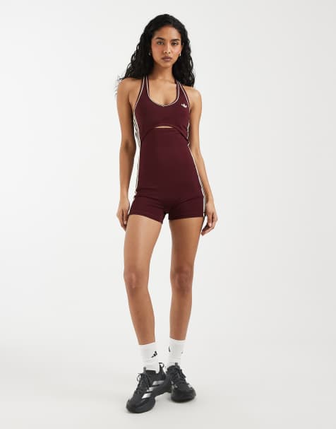 adidas Originals Sport unitard in burgundy and cream - view 1