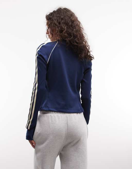 adidas Originals Sport zip thru top in navy and cream, 3 of 4