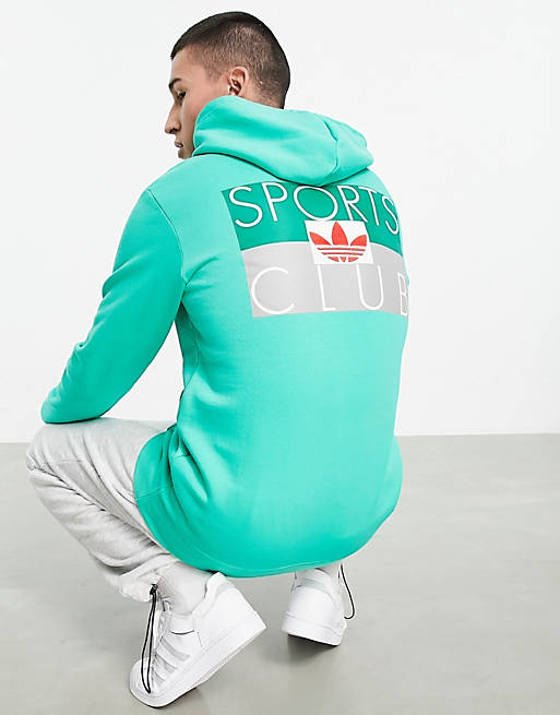 adidas Originals Sports Club hoodie in hi-res green with back print
