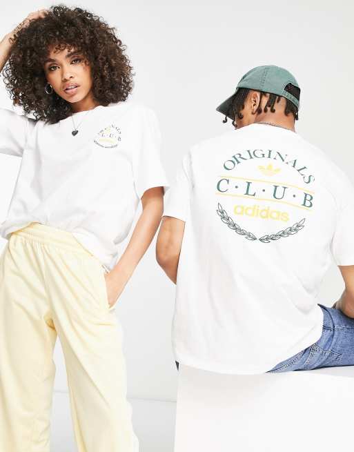 adidas Originals – Sports Resort Club – Biały T-shirt z graficznym nadrukiem z tyłu