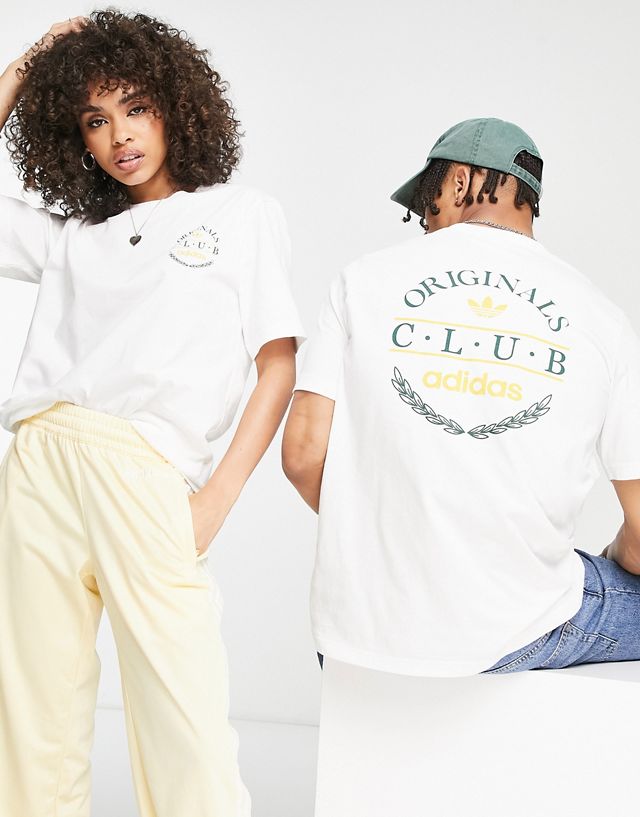 adidas Originals 'Sports Resort' Club t-shirt in white with back graphics