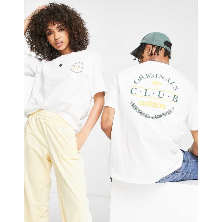 adidas Originals Sports Resort Club t shirt in white with back graphics
