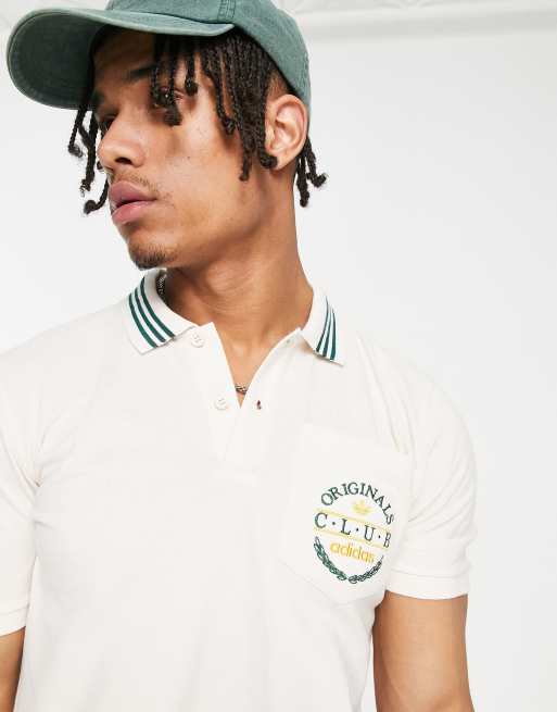 adidas Originals – Sports Resort – Polohemd in Wunderweiß mit „Club“-Print