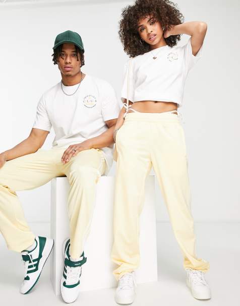 adidas Originals 'Sports Resort' three stripe wide leg track pants in yellow - view 1