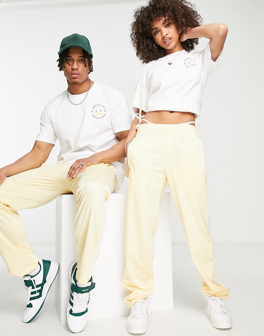 Adidas Originals 'Sports Resort' three stripe wide leg track pants in yellow