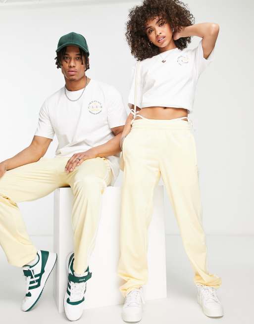 adidas Originals 'Sports Resort' three stripe wide leg track pants in  yellow