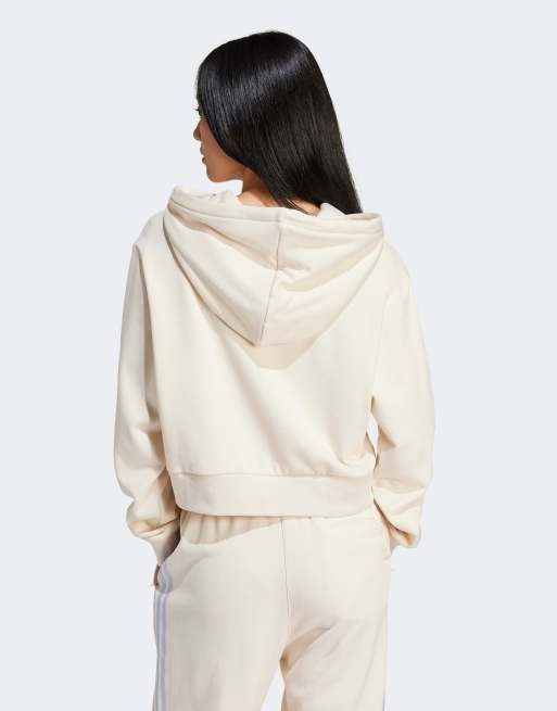 adidas Originals Sports Varsity cropped hoodie in off white