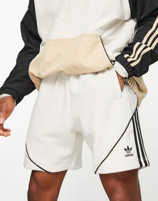 adidas Originals SPRT 3 stripe trefoil shorts in sand