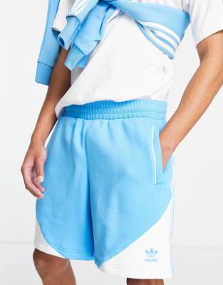 adidas Originals SPRT blocked three stripe fleece shorts in sky blue