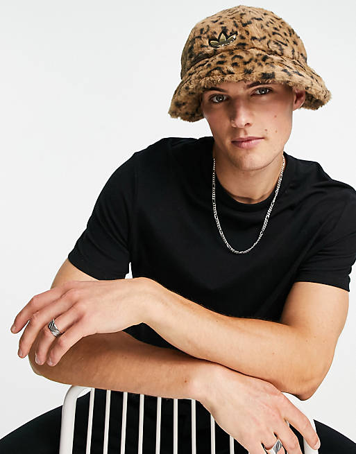 adidas Originals SPRT faux fur bucket hat in leopard print