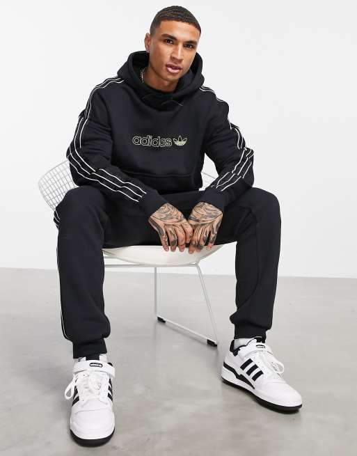 adidas Originals - SPRT - Felpa con cappuccio nera con pannelli in raso