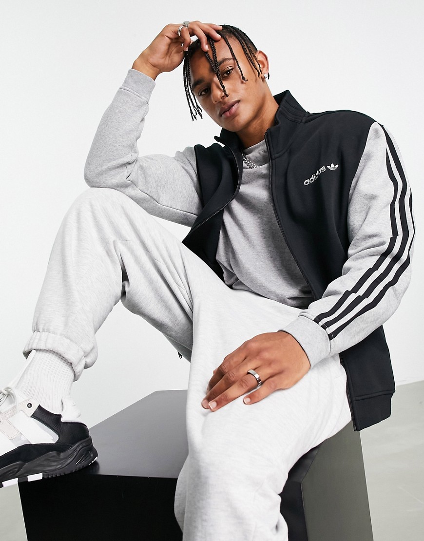 Adidas Originals SPRT fleece track top in black and gray