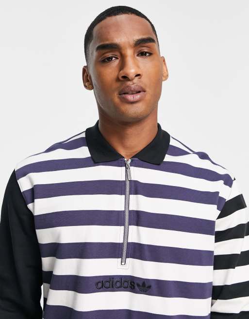 adidas Originals - SPRT Frank - Maillot de rugby à rayures - Noir et blanc