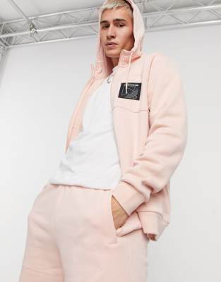 adidas originals logo zip through hoodie in pink