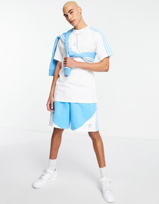 adidas Originals SPRT Pantaloncini felpati celesti a blocchi con tre strisce ASOS