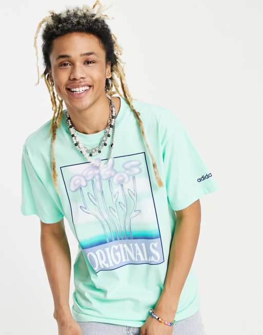 adidas Originals SPRT T shirt verde con grafica di fiori ASOS