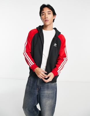 adidas Originals SPRT three stripe color block hoodie in black and red