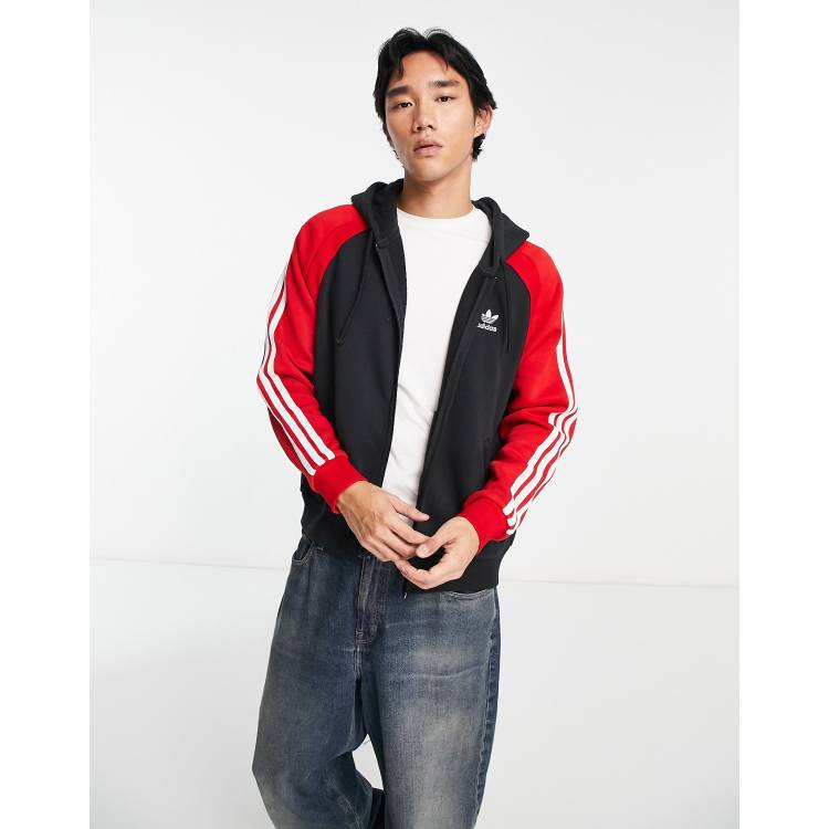 adidas Originals SPRT three stripe color block hoodie in black and