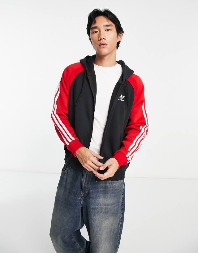 adidas Originals SPRT three stripe color block hoodie in black and red |  www.willowsreigate.co.uk