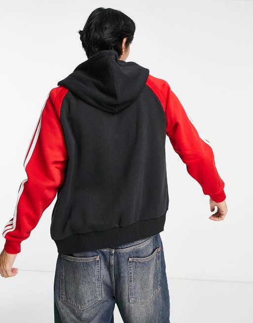 beneficioso Estricto interrumpir adidas Originals SPRT three stripe color block hoodie in black and red |  ASOS