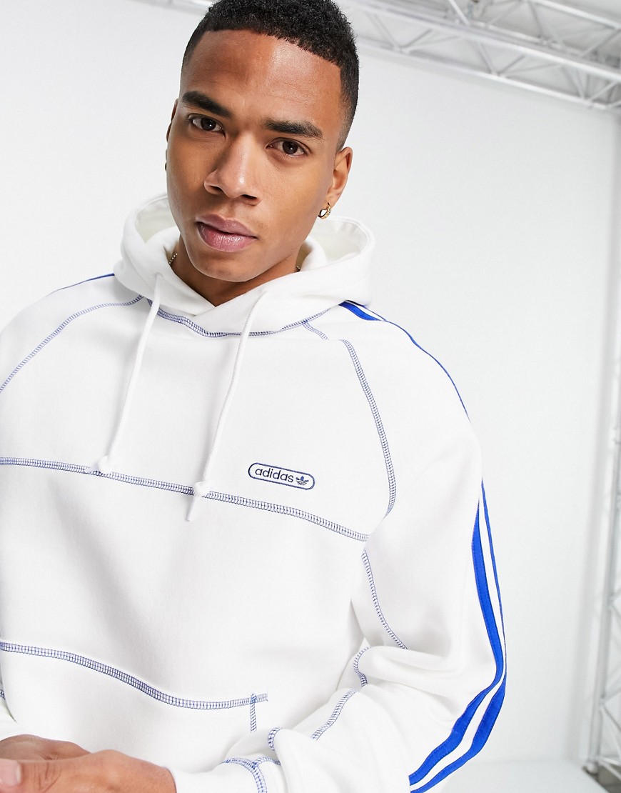 Adidas Originals SPRT three stripe contrast stitch hoodie in white