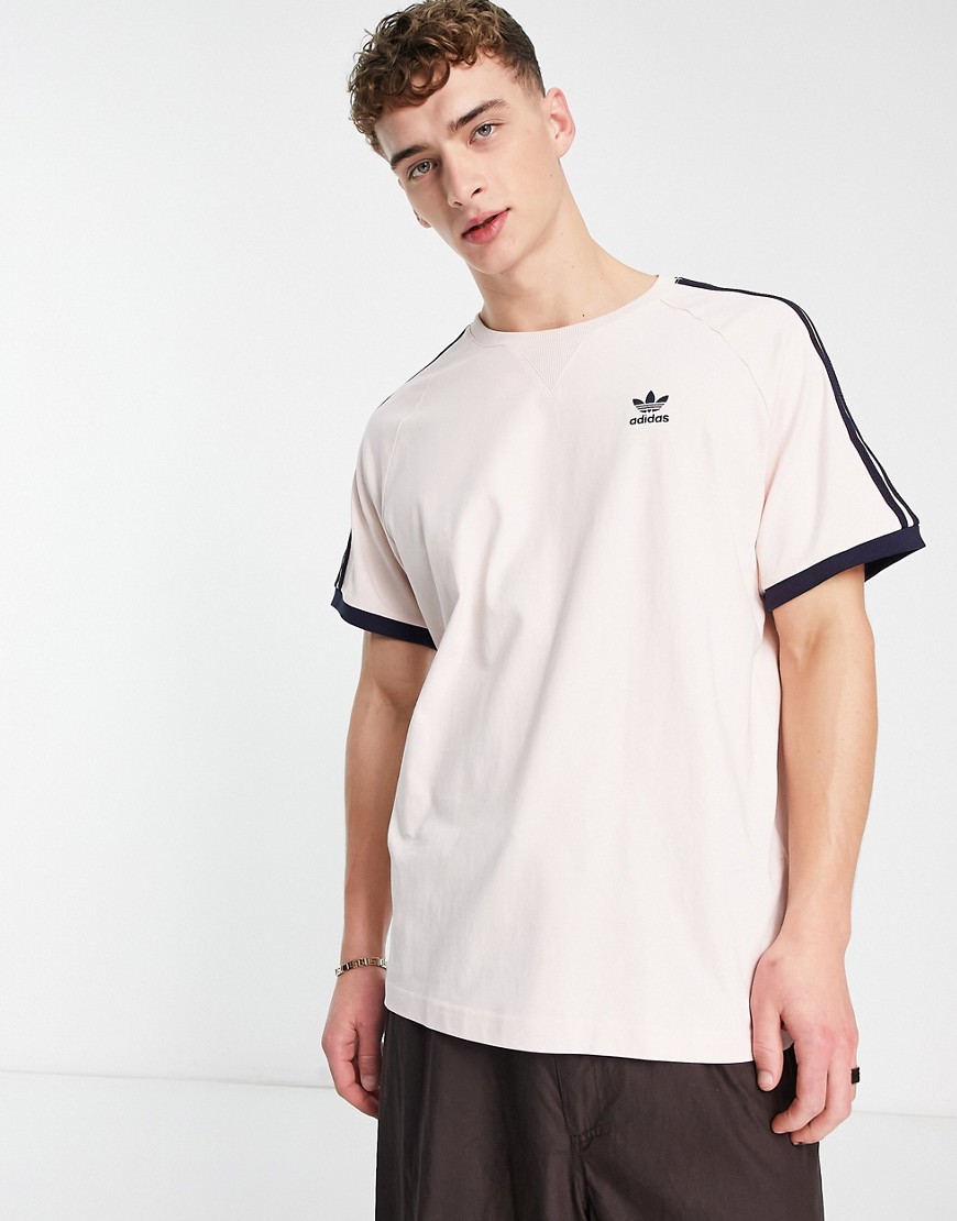 adidas Originals SPRT three stripe t-shirt in pink and navy