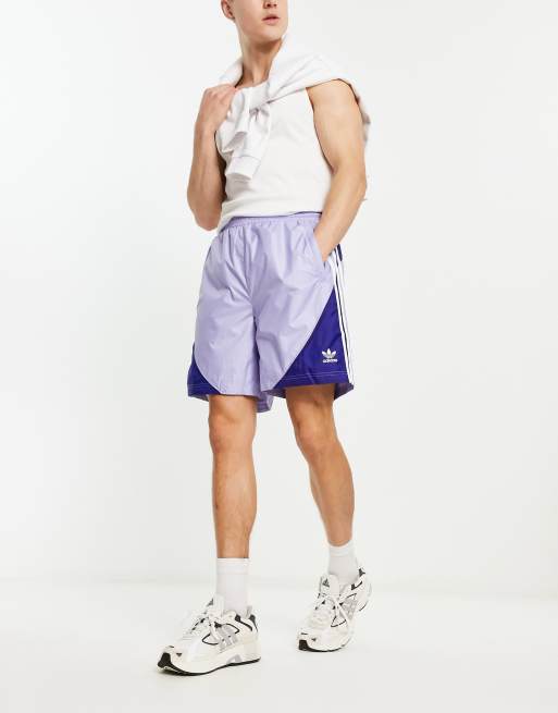 Originals SPRT US blocked three stripe fleece shorts in purple | ASOS