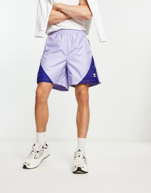 adidas Originals SPRT US blocked three stripe fleece shorts in purple